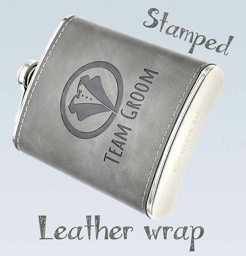 Team Groom Leather Wrapped Hip Flask Bachelor Party Must-Have